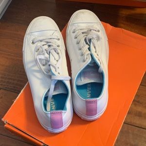 Converse White Love sneakers.